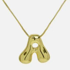 14k Gold Plated Chunky Balloon Bubble Initial Charm Pendant Necklace - Letter A